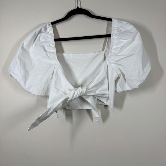 Aritzia Little Moon White Puff Sleeve Square Neckline Cotton  Top Size Medium - Picture 7 of 15